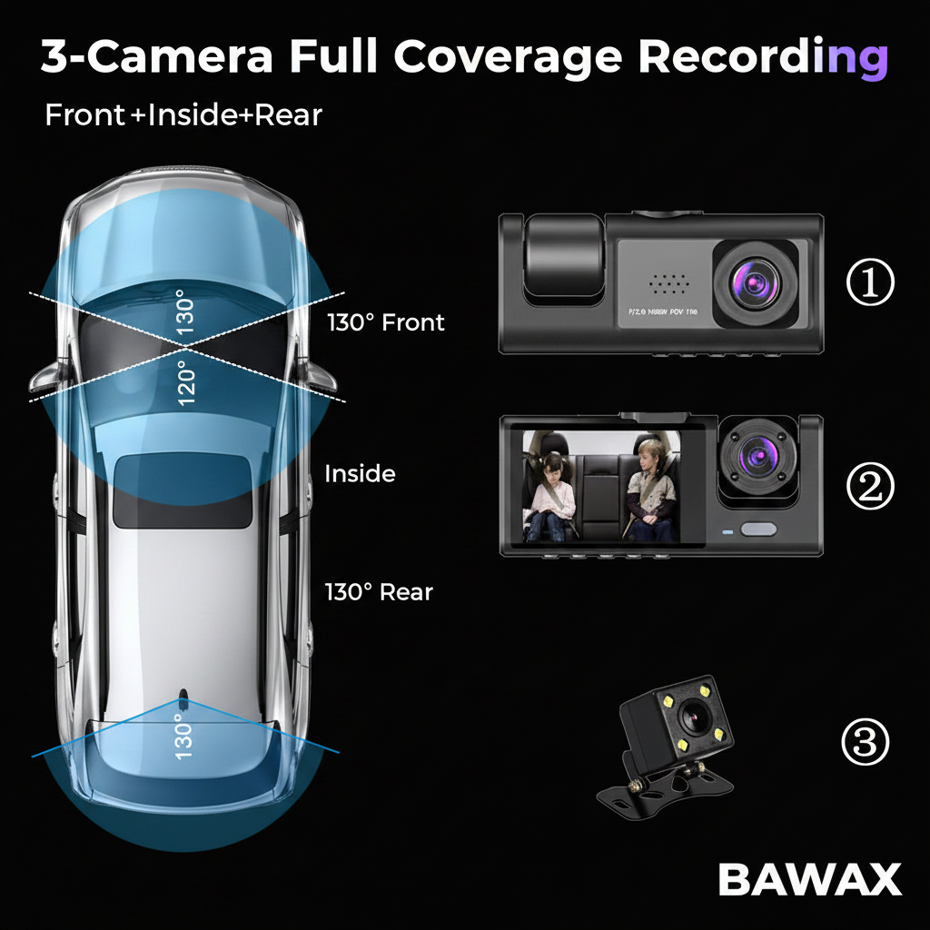 Dash Cam 3 Cameras - BAWAX